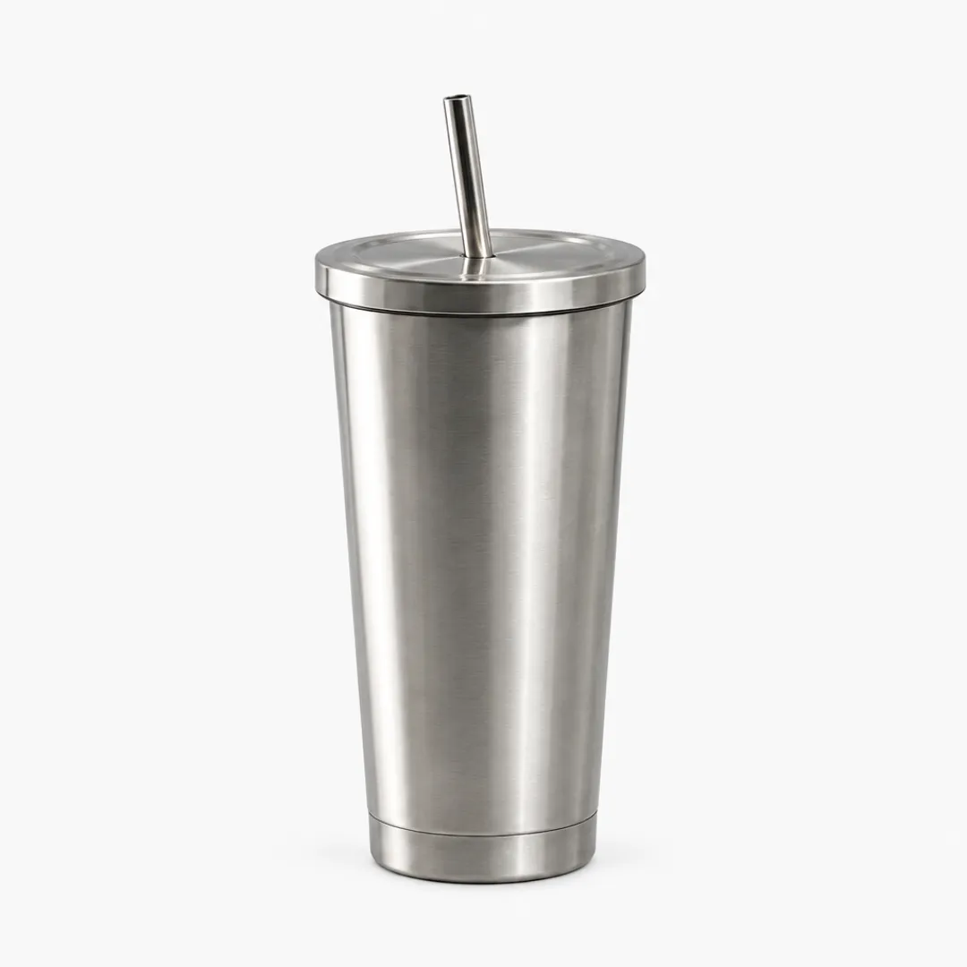 Black Stainless Steel Tumbler with Straw - Image 3