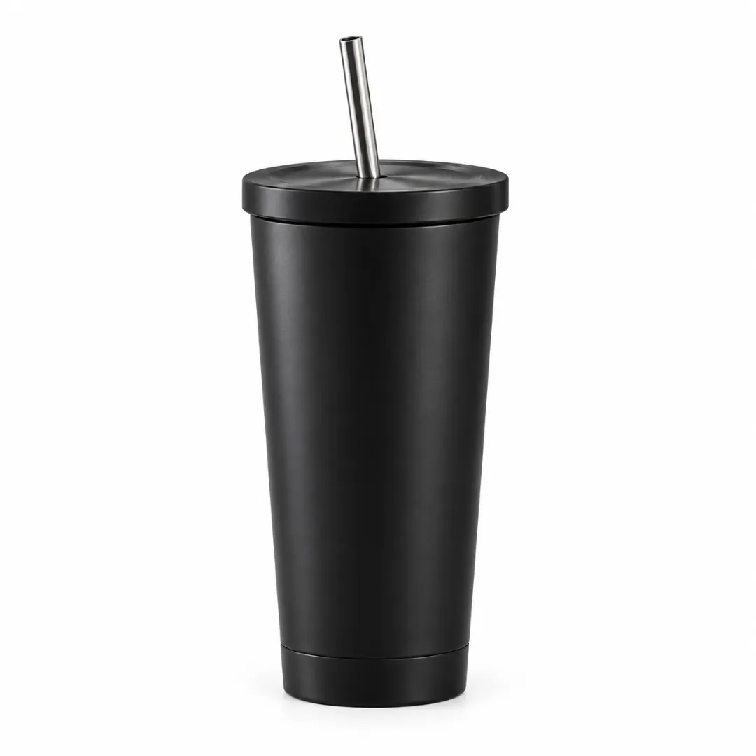 Black Stainless Steel Tumbler with Straw Fynndora